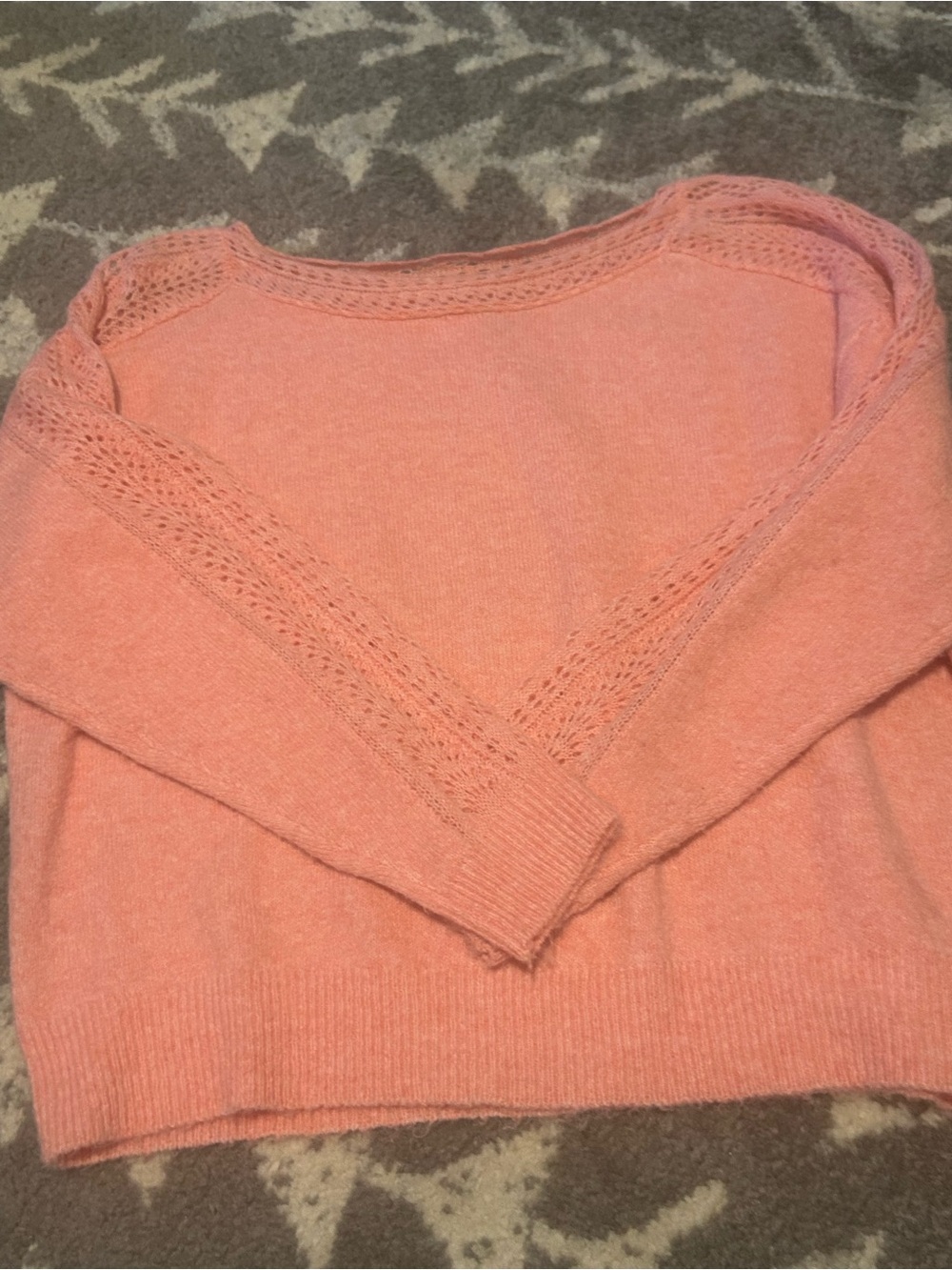 American Eagle Outfitters Coral Pink Lace-Trim Crewneck Sweater